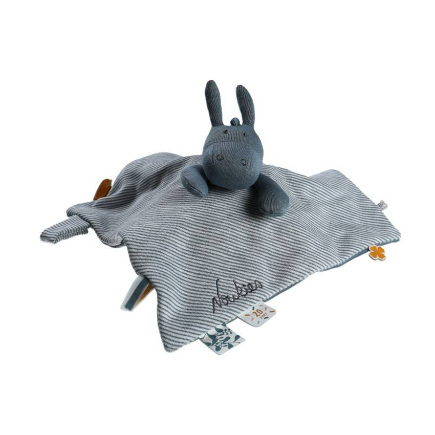 Doudou plat Paco 100% coton - Bleu 
