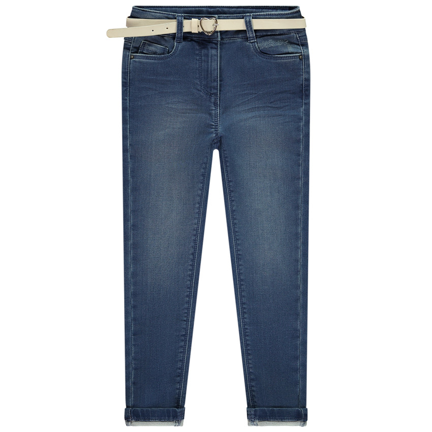 Jean slim avec ceinture à boucle cœur pour fille 