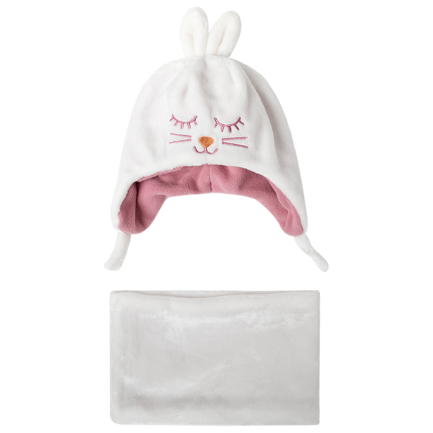 Ensemble bonnet lapin et snood doublés polaire 