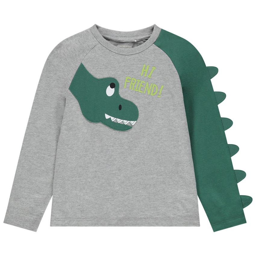T-shirt manches longues motif dinosaure avec crête en relief 
