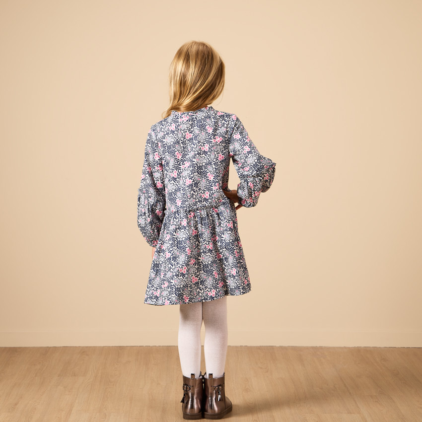 Robe manches longues en gaze de coton imprimé fleuris pour fille 