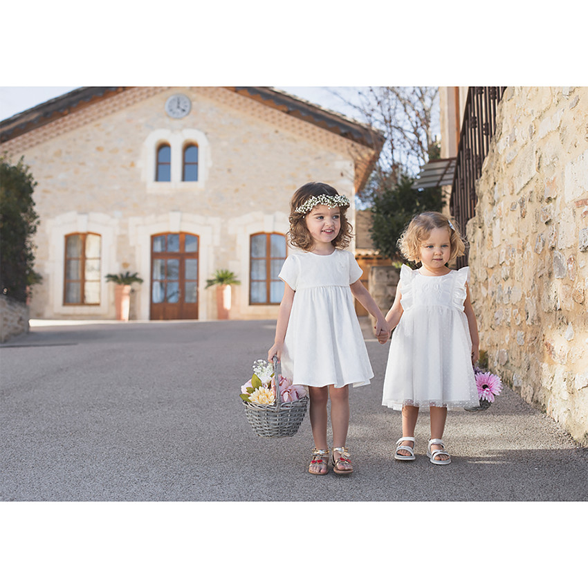 Ensemble robe en satin de coton + bloomer de cérémonie pour bébé fille 
