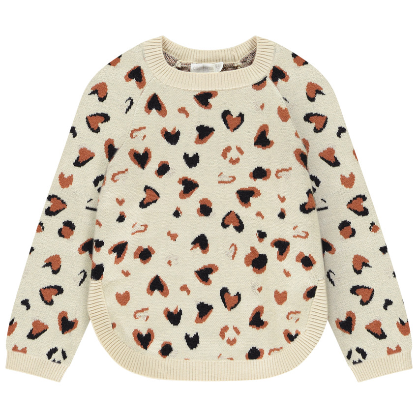 Pull en tricot jacquard motif cœurs tachetés pour fille 