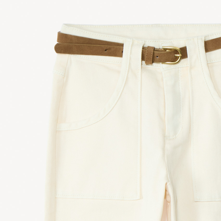 Jean mom en denim uni avec ceinture marron pour fille  