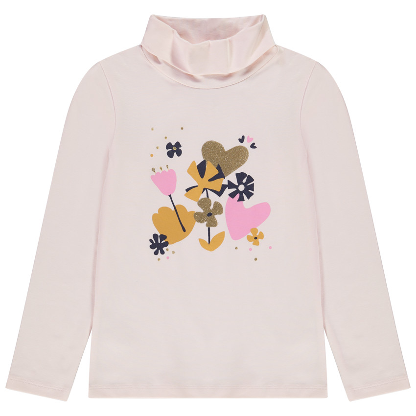 Sous-pull col roulé en jersey avec print fantaisie fille 