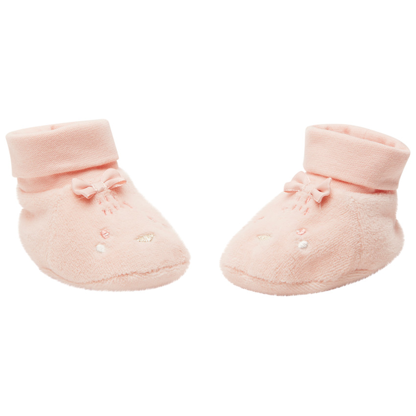 Chaussons en velours avec petit nœud pour bébé fille 