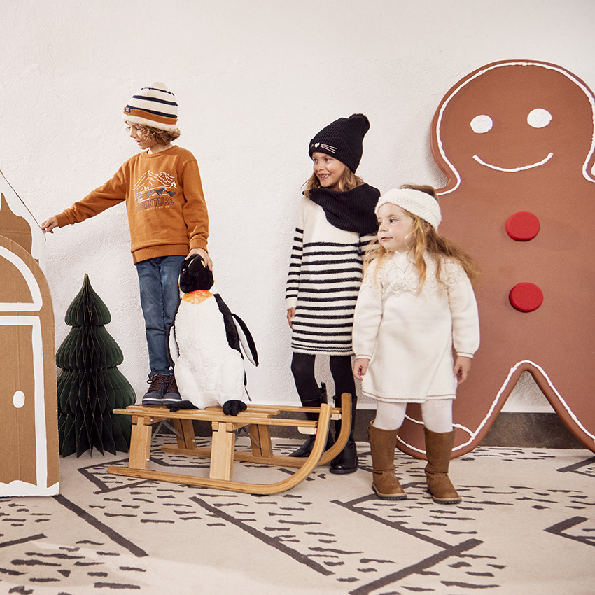 Ensemble en tricot bonnet chat + snood pour fille 