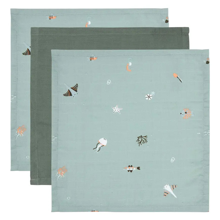 Set de 3 serviettes de bouche hydrophiles Ocean Vibes 
