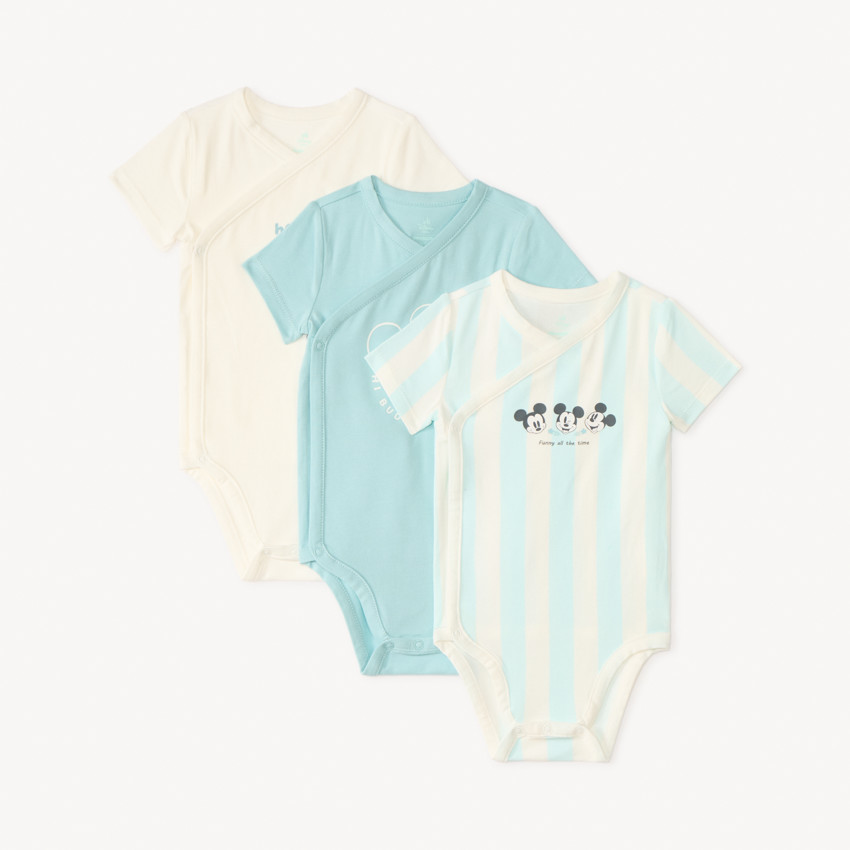 Set van 3 korte mouw Mickey Disney rompertjes voor baby jongens (verschillende openingen afhankelijk van de leeftijd) 