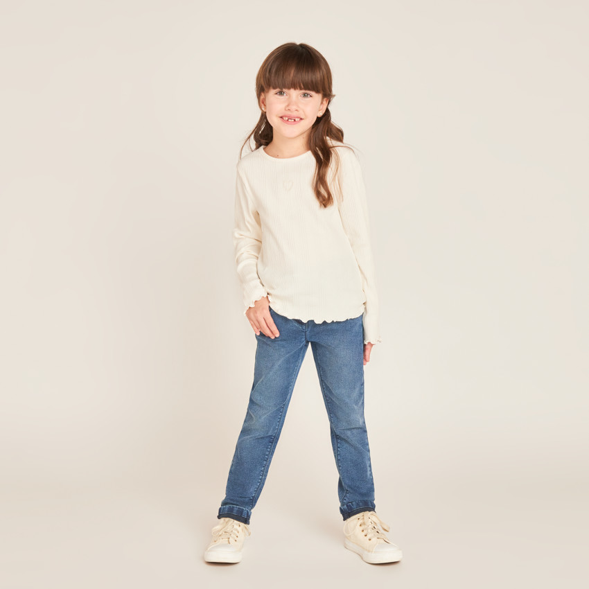Jeans slim in denim met used effect voor meisjes 