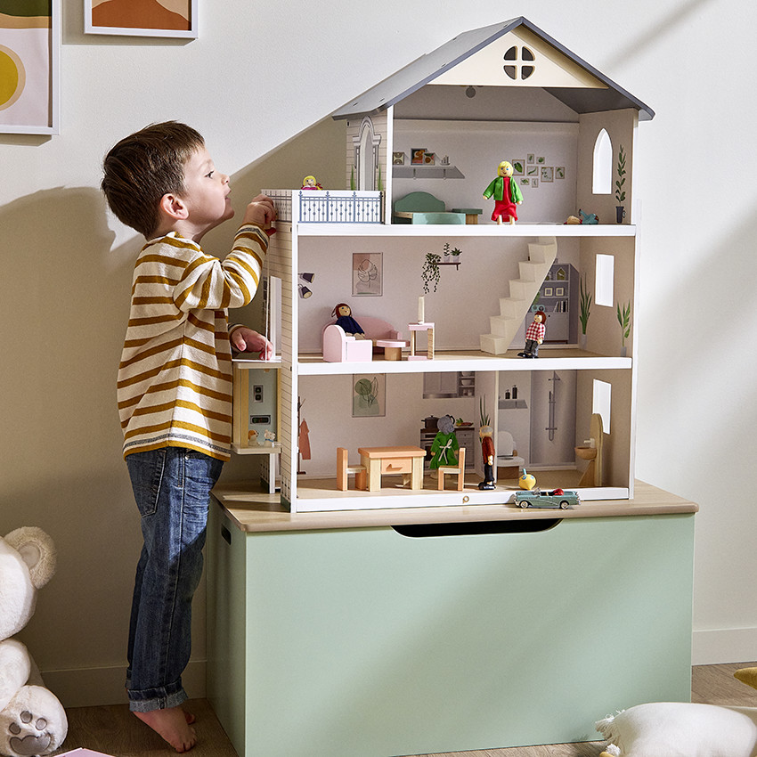 Maison de poupées aménagée en bois 