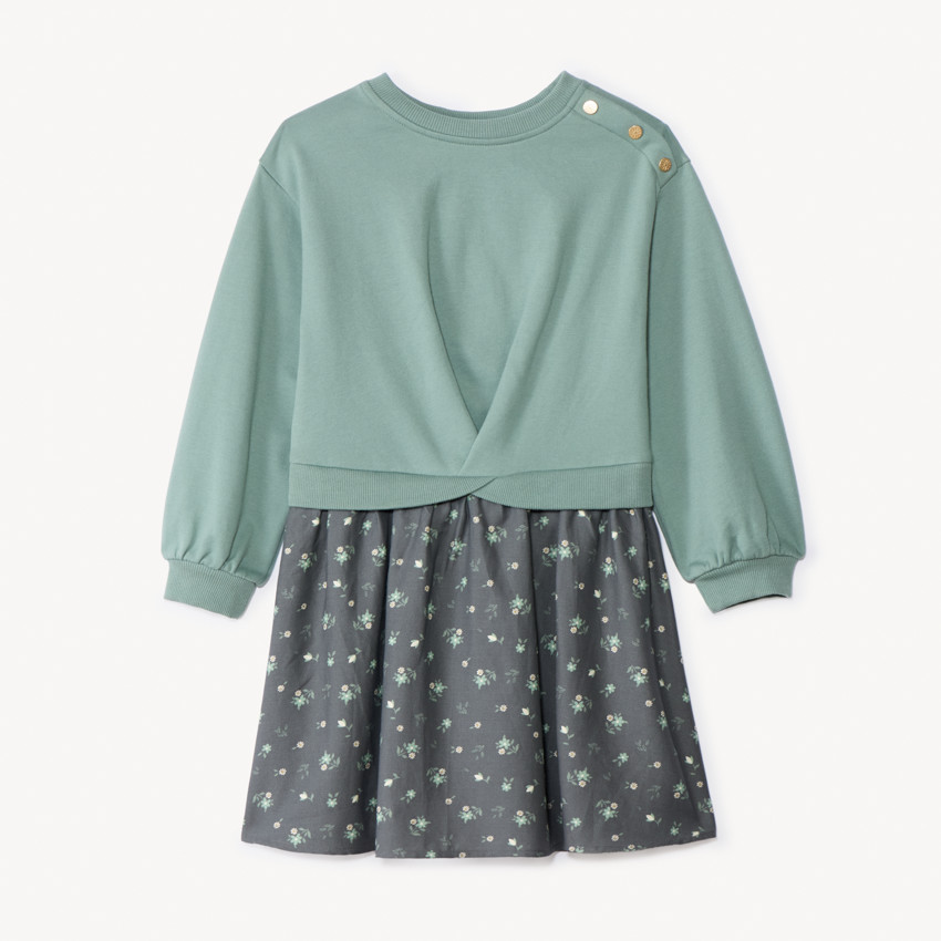 Robe bi-matière effet 2 en 1 fantaisie pour fille  