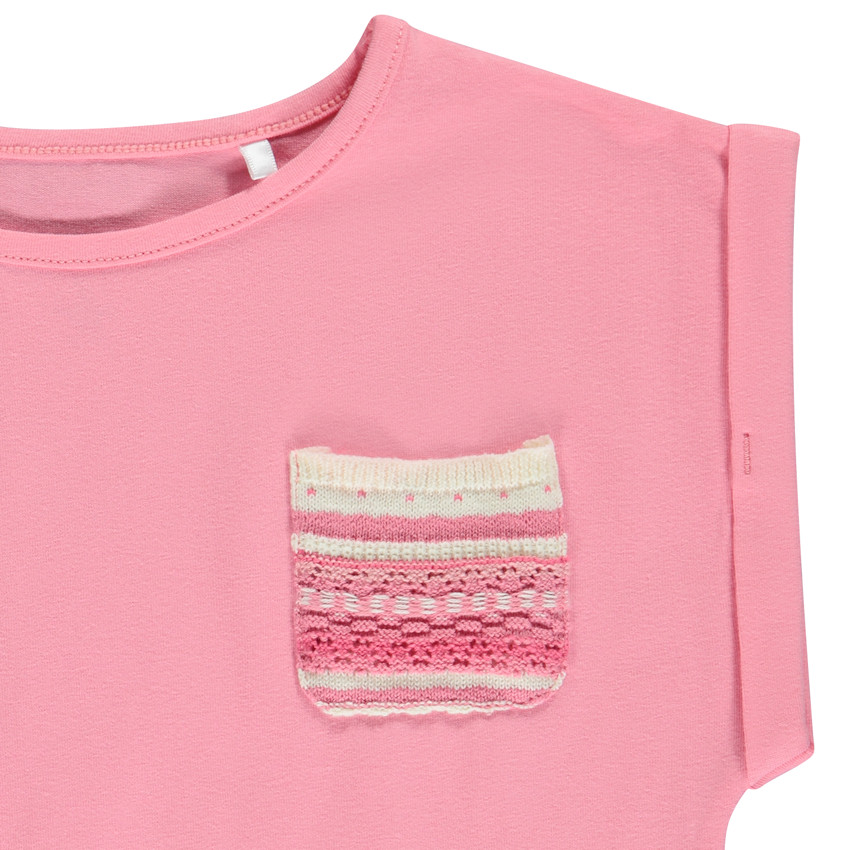 T-shirt met korte mouwen met fantasiezak in haakwerk voor meisjes 