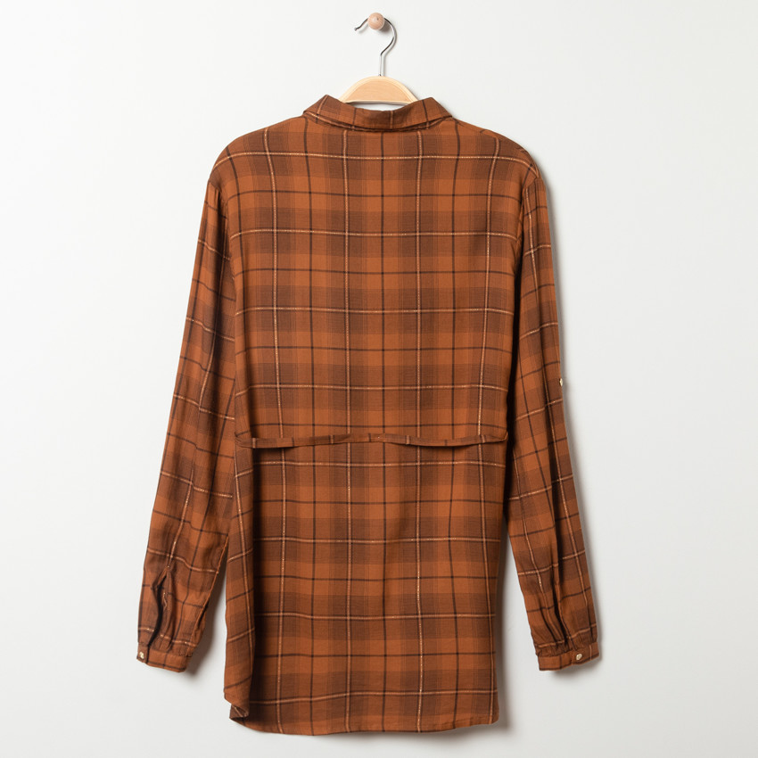 Robe chemise à carreaux camel pour enfant fille 