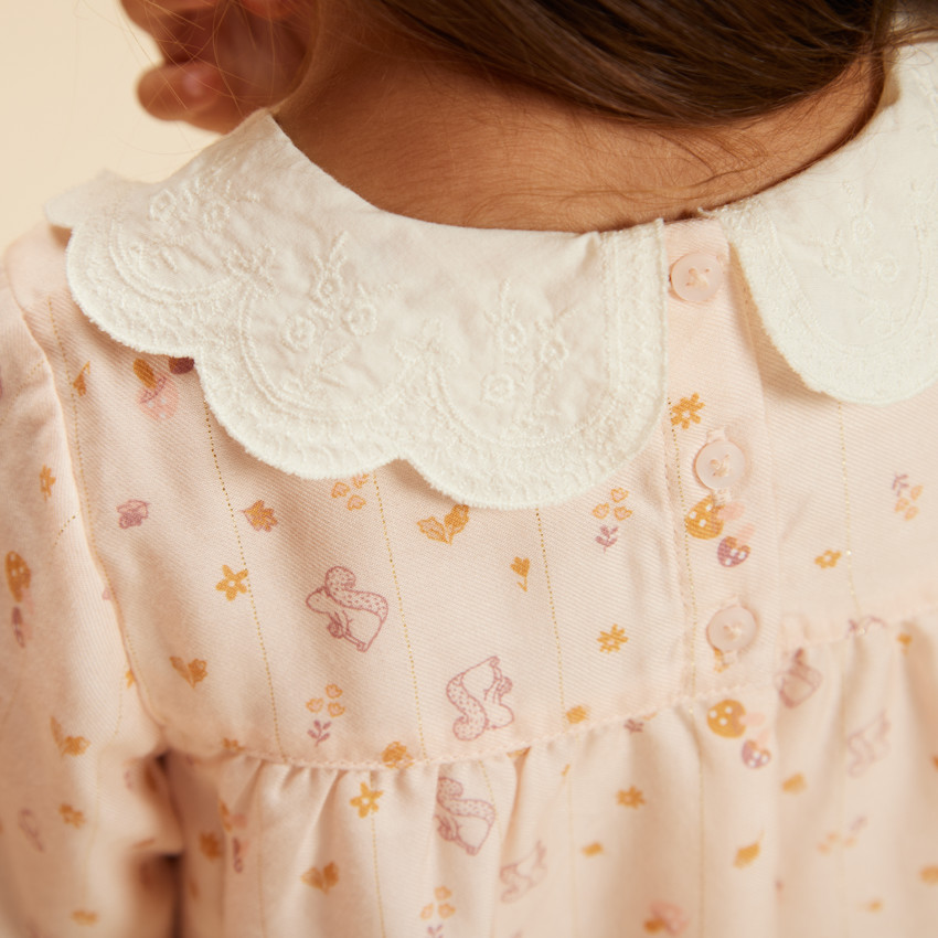 Robe manches longues col claudine imprimé fantaisie pour fille 