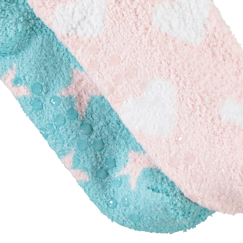 Lot de 2 paires de chaussettes antidérapantes coeurs et étoiles 