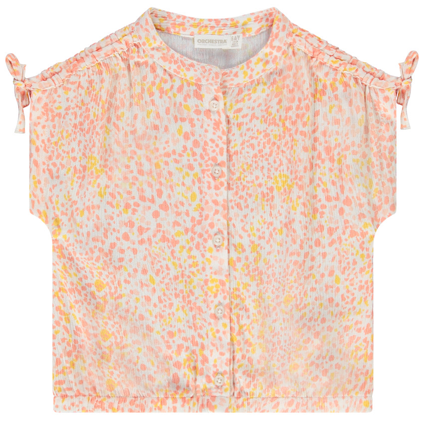 Blouse met korte mouwen crinkle-effect fantasieprint voor meisjes 