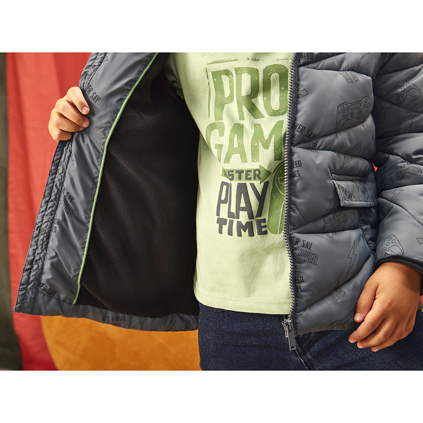 Donsjas microfleece met kap fantasieprint voor jongens 