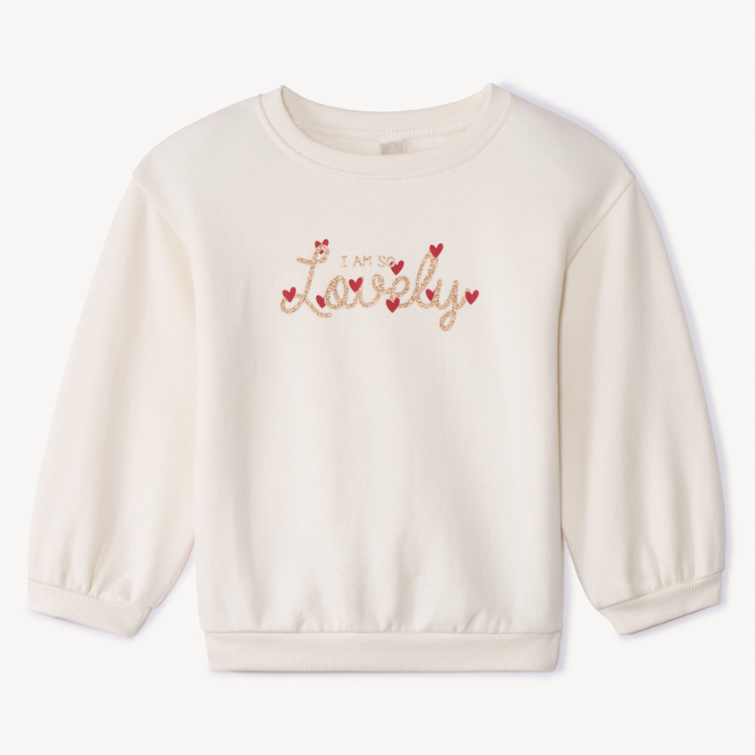 Sweatshirt in effen fleece met Love print voor babymeisje 