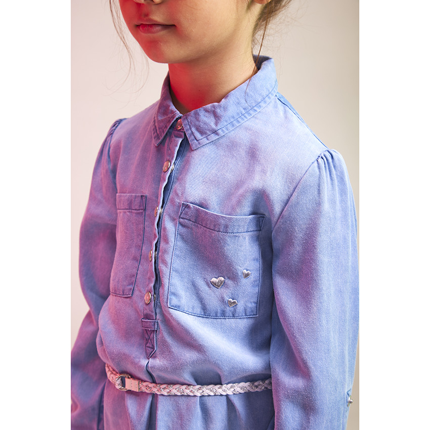 Jurk van lyocell met lange mouwen en gevlochten riem voor meisjes 