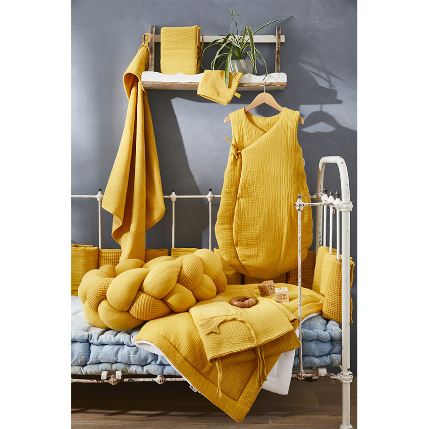 Couverture peluche double gaz et microfibres Mix & Match – Ocre 