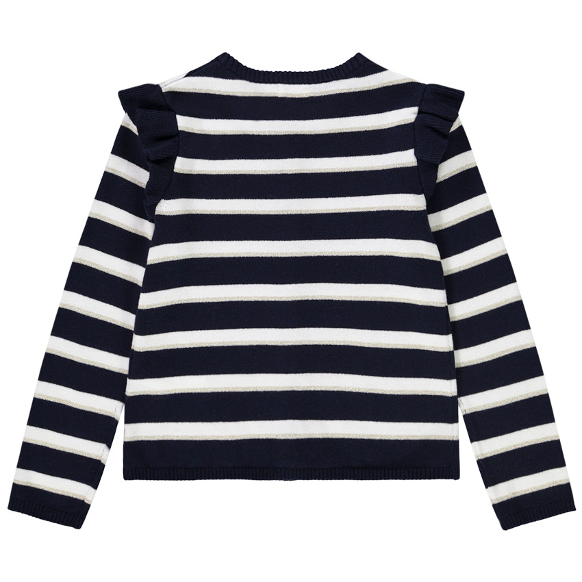 Gilet manches longues volantées en tricot à rayures pour fille 