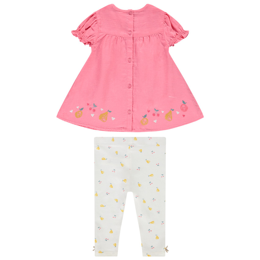 Set tuniek in dubbele katoenen gaas + legging met fruitprint voor baby meisje 