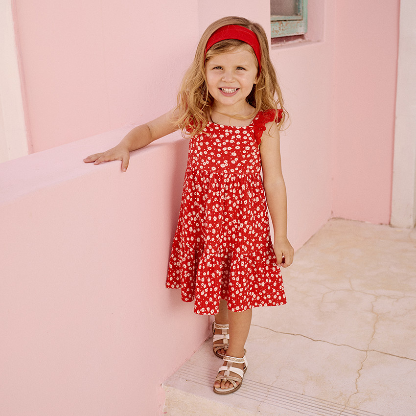 Jurk met korte mouwen bedrukt in cloqué mesh voor baby meisjes 