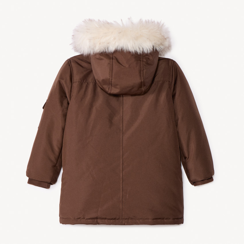 Parka uni en toile avec capuche effet fourrure pour garçon  