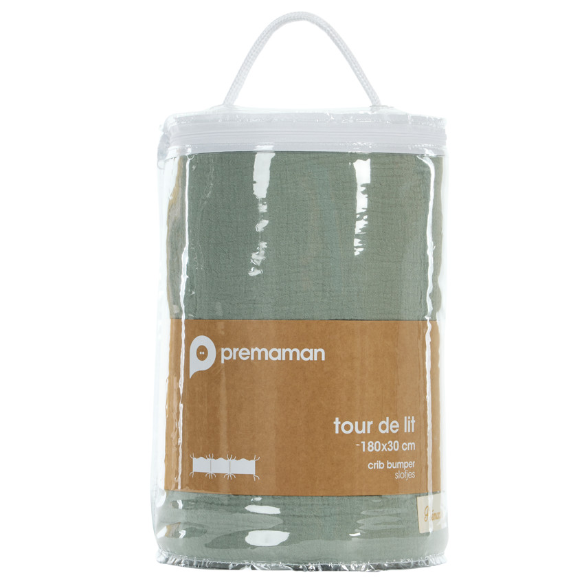 Bedhek 3 panelen van katoen gaas in groen 