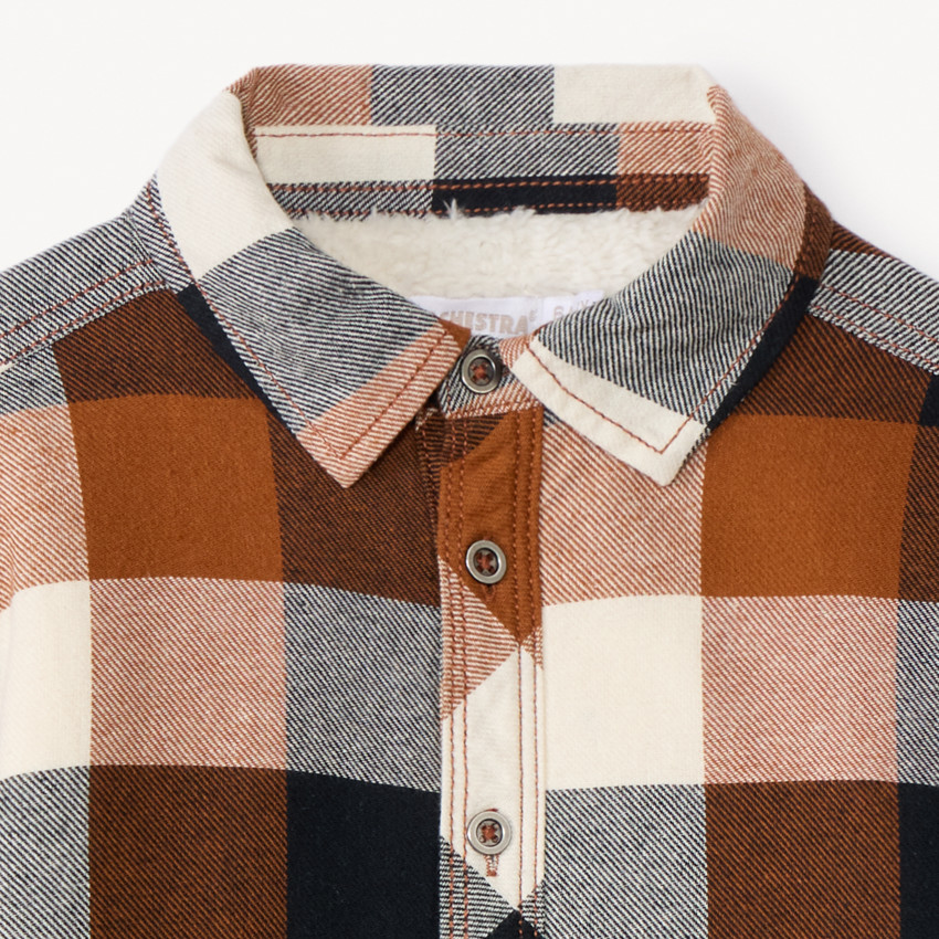 Overhemd in flanel met sherpa voering, geruit voor jongens 