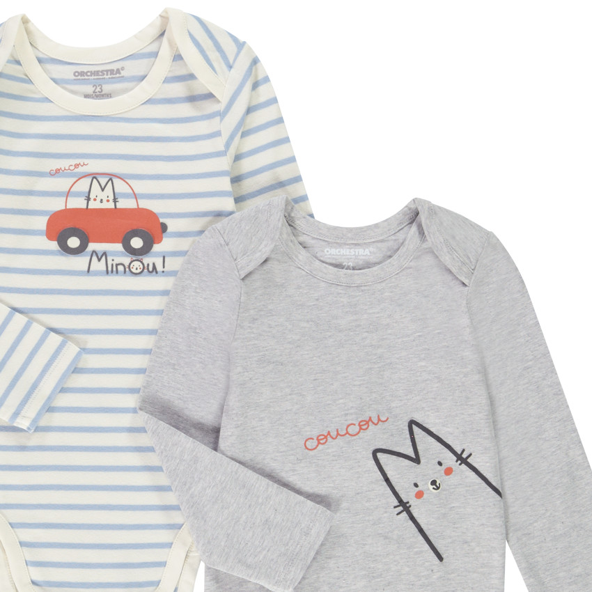 Lot de 5 bodies en jersey manches longues print petit matou pour bébé garçon 