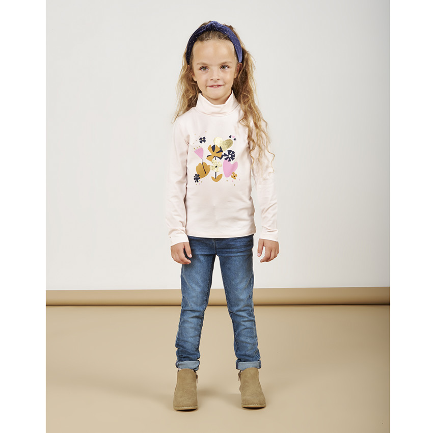 Sous-pull col roulé en jersey avec print fantaisie fille 