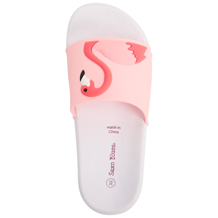 Roze flamingo slippers voor meisjes met bandje volgens maat 