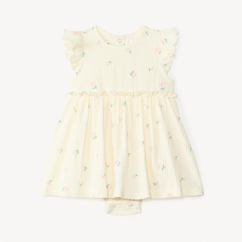 2-in-1 jurk met kreukeffect en fantasieprint voor meisjesbaby 