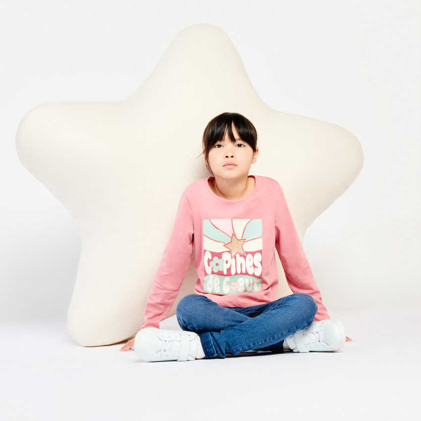T-shirt manches longues fantaisie pailletée pour fille  