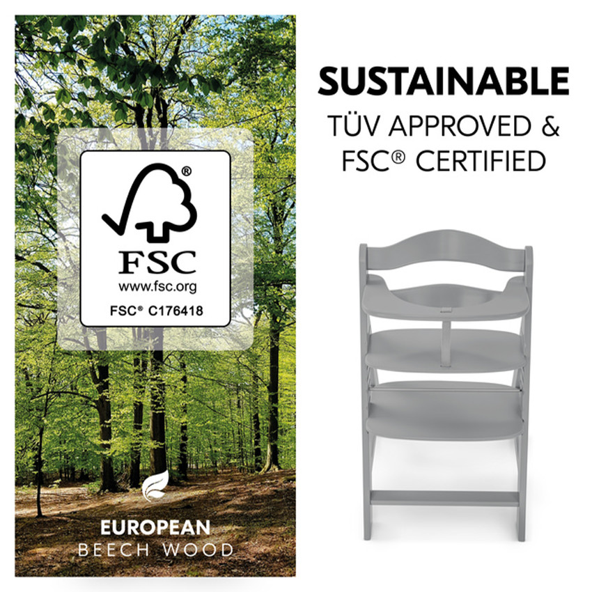 Hoge stoel Alpha+ evolutief van Europees beukenhout uit FSC®-Grijs 