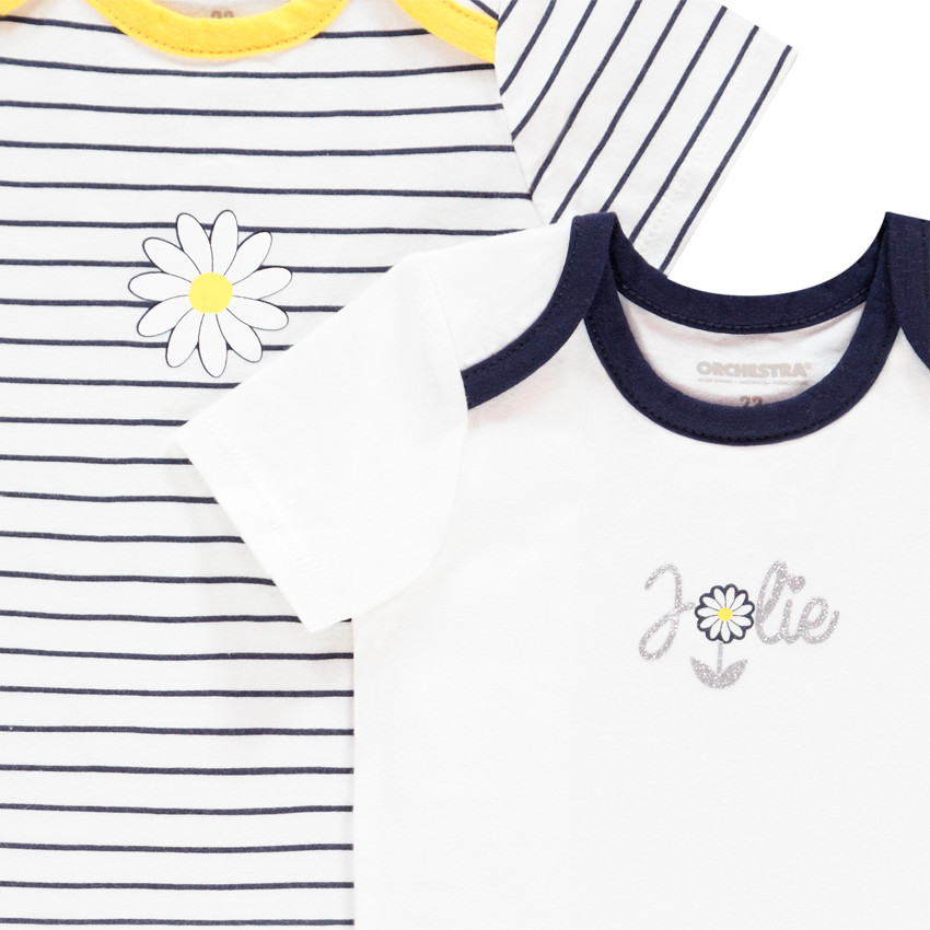 Lot de 7 bodies manches courtes en coton motif marguerites 