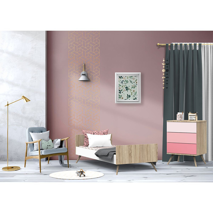 Lit combiné évolutif Seventies 60 x 120 cm - Rose 