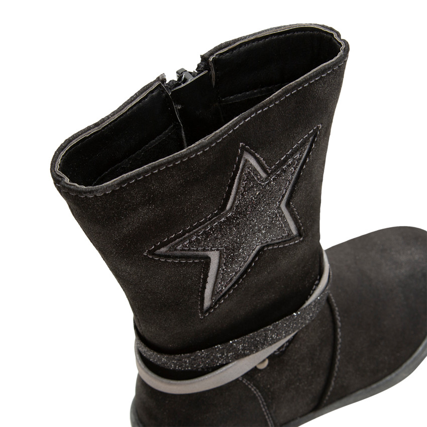 Bottes à enduction pailletée avec étoile argentée sur le côté  