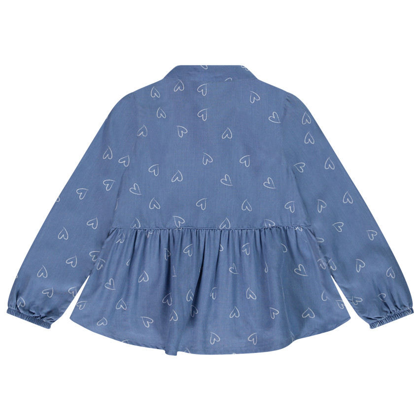 Tunique volantée effet denim en lyocell avec imprimé coeurs pour fille 