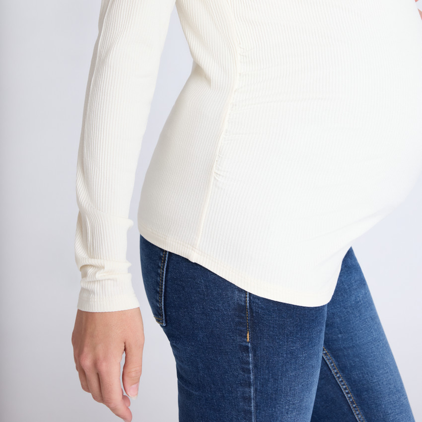 T-shirt manches longues de grossesse côtelé uni 