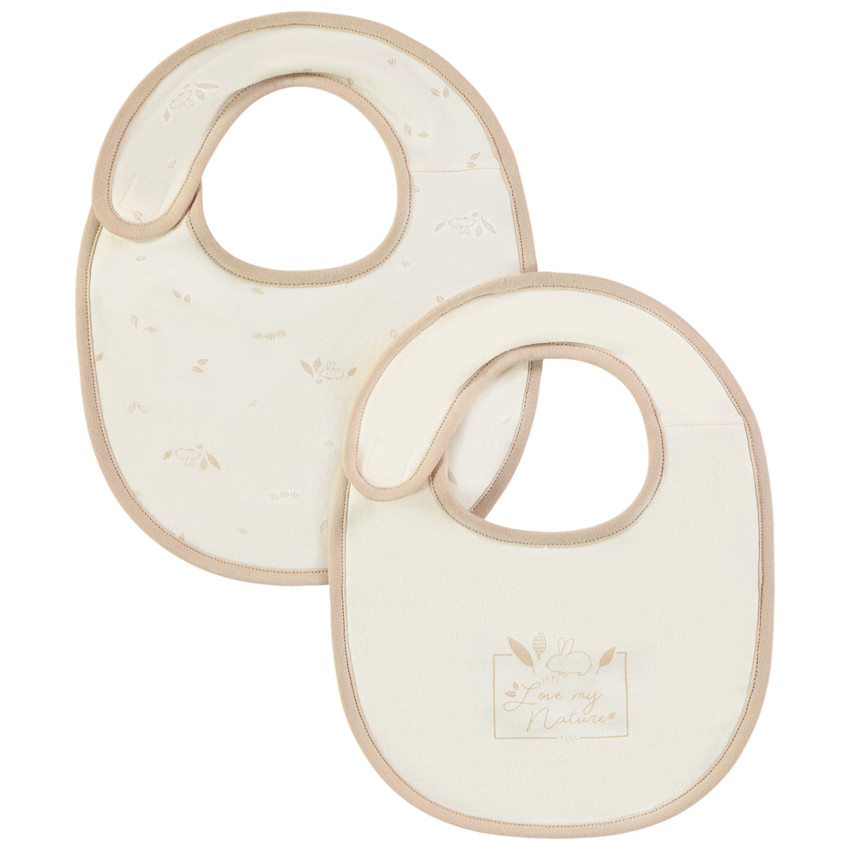 Set van 2 bavoirs met konijnenmotief, gevoerd met badstof voor baby