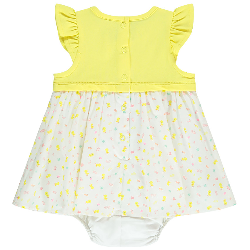 Robe 2 en 1 en jersey et voile de coton imprimé poussin pour bébé fille 
