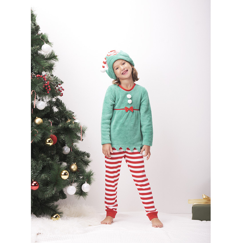 Enfants Filles Garçons Noël Lutin Pyjama Festif Ensemble Costume