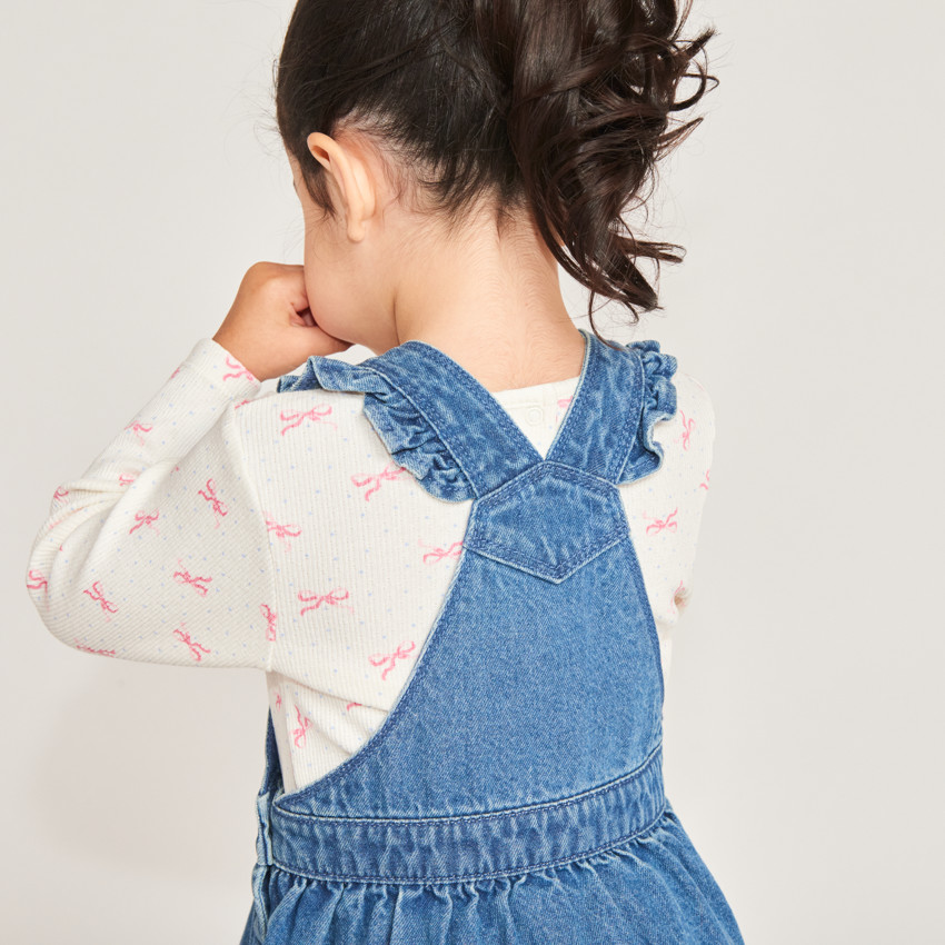 Robe salopette évasée en denim pour bébé fille 