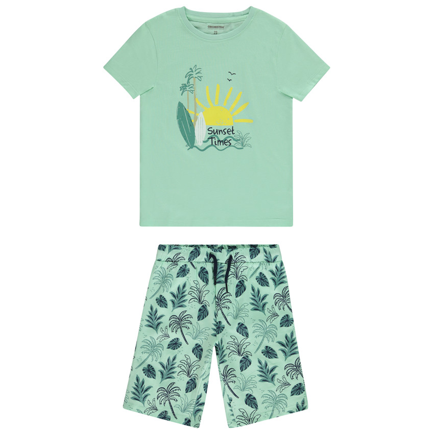 Set van 2 stukken t-shirt met korte mouwen + tropisch bedrukt short voor jongen 