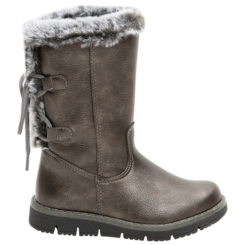 Laarsjes met ledereffect en decoratieve veters en namaakbont van maat 24 tot 27 