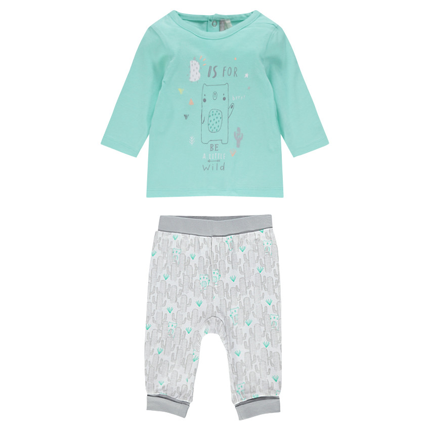 Ensemble tee-shirt manches longues uni et caleçon imprimé 