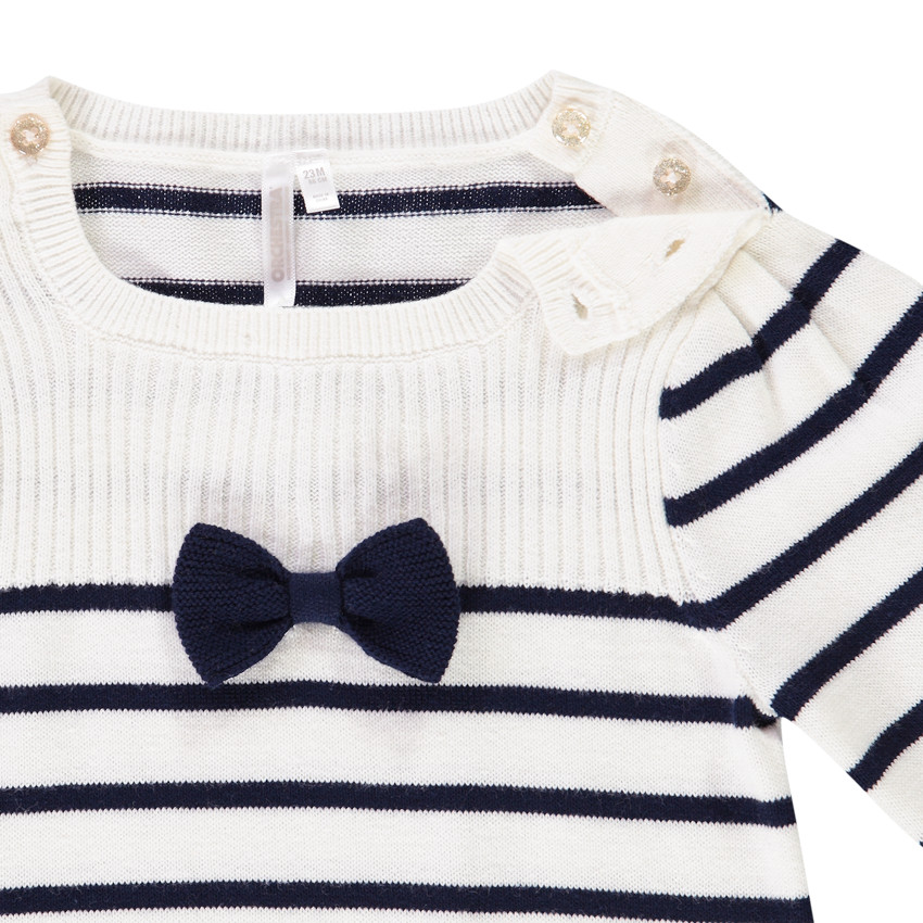 Pull marin boutonné avec nœud décoratif pour bébé fille 
